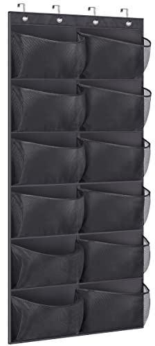 KIMBORA Boots Hanging Shoe Organizer for Closet 12 Extra Large Mesh Pockets Over The Door Shoe Rack for Men Shoes Size 16, Black - color: black