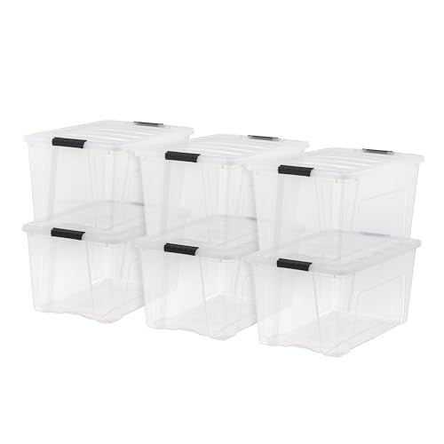 IRIS USA 72 Qt Stackable Plastic Storage Bins with Lids, 6 Pack - BPA-Free, Made in USA - See-Through Organizing Solution, Latches, Durable Nestable Containers, Secure Pull Handle - Clear - color: Clear, size: 72 Qt, style: 6 Pack
