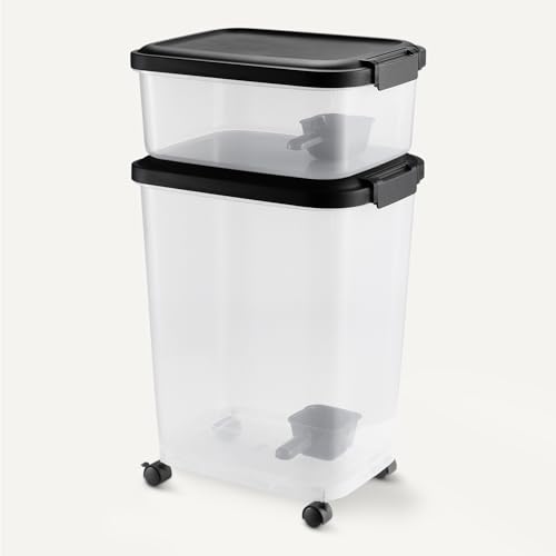 Amazon Basics Pet Food Storage Container Set, 30lbs and 10lbs with Scoop, for Dogs and Cats - size: 30lbs+10lbs