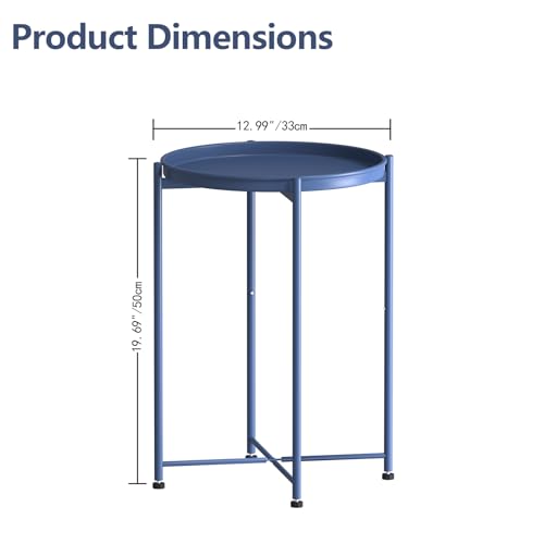 Garden 4 you Small Side Table, Blue Mini Round End Table, Tray Table with Metal Frame, Modern Nightstand for Living Room, Bedroom, Patio, Small Space, 1pcs - color: Blue, size: 1 PCS