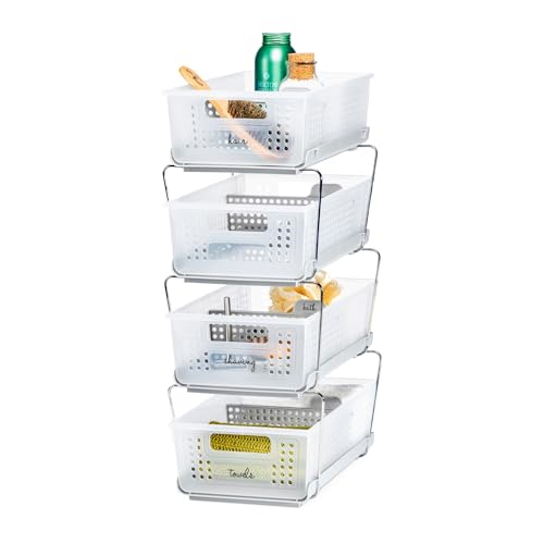 madesmart 2 Tier Organizer, Under Cabinet Storage with Pull Out Sliding Drawers, for Cleaning Supplies, Pantry, Undersink, Sponges, Bottles & Bath, Pull Out Baskets, Frost 2 PACK - color: Frost