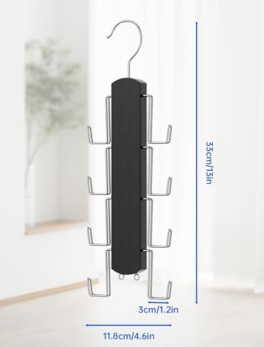 NiHome Wooden Purse Organizer for Closet, 8 Extra-Wide Metal Hooks Handbag Hanger, Space-Saving Hanging Bag Holder & Purse Rack for Closet Organization (Black) - color: Black, size: 1 Pack