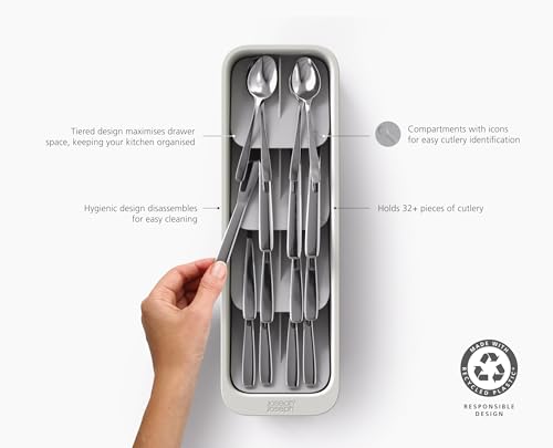 Joseph Joseph DrawerStore Compact Tiered Flatware Cutlery Kitchen Drawer Organizer, Disassembles for Easy Cleaning, Recycled Plastic - size: Compact, style: Flatware Organizer