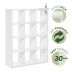 Furinno Cubicle Book Shelf, 12-Cube Bookshelf, Extra Thick Frame Reversible Tall Wide Bookcase with Open Back, 14.6 x 43.8 x 58, for Living Room, Bedroom, Home Office, Plain White - color: Plain White, size: 12-Cube