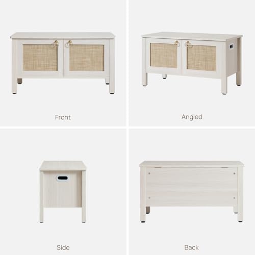 SICOTAS Rattan Shoe Rack Bench with Lift Top Storage: White Farmhouse Boho Shoe Cabinet Entryway Bench with Safety Hinges, Wooden Storage Chest for Bedroom, Entryway, Hallway, Living Room - color: White Cream Oak