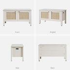 SICOTAS Rattan Shoe Rack Bench with Lift Top Storage: White Farmhouse Boho Shoe Cabinet Entryway Bench with Safety Hinges, Wooden Storage Chest for Bedroom, Entryway, Hallway, Living Room - color: White Cream Oak