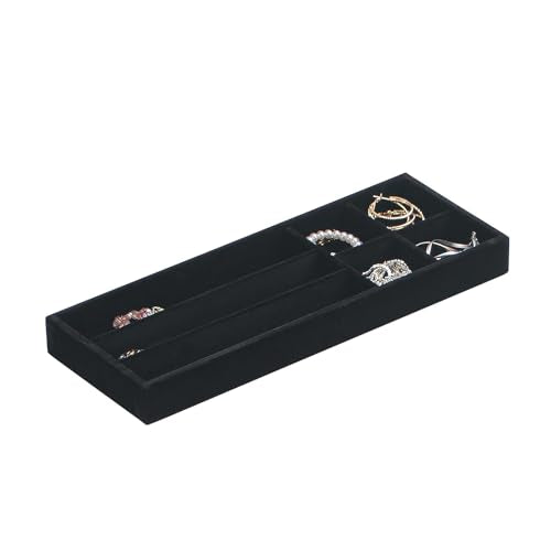 2Pcs Desk Drawer Storage Tray, Nightstand Organizer Tray, Necklace Bracelet Ring Earring Jewelry Display Tray, Grid Table Organizer Holder Tray for Sunglass, Phone, Watch, Perfume (7 grid)/Black - color: Black, size: 7 Grid