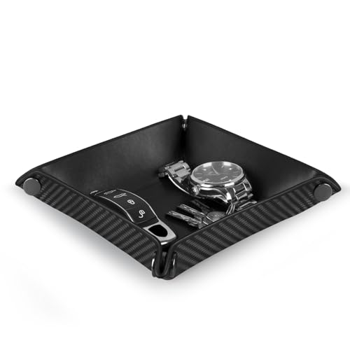 Valet Tray Organizer with Carbon Fiber Style Texture, Foldable Catchall Tray for Keys, Wallet & Everyday Essentials(Black-Small) - color: Black