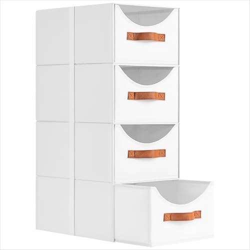 Homsorout Stackable Storage Drawers - Collapsible Storage Bins with Drawers, 4 Pack Closet Shelf Organizer Basket, Fabric Pull Out Organizer for Bedroom, Living Room, Dorm, White - color: White, size: 13.7 Inch. - 4 Pack