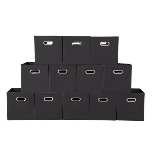 Fabric storage bins Cubes, Fabric Cube Organizer with Handle, Foldable Cube Bins for Cloth or Accessary Storage, 11x11x11, Set of 12, (Black) - color: Black, size: 12 Pack