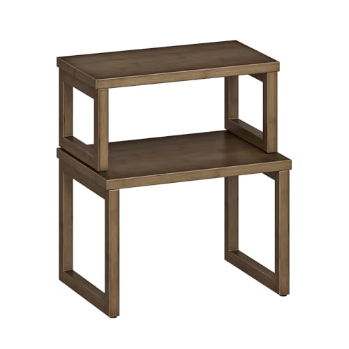 HOOBRO Cabinet Organizer Shelf, Set of 2 Kitchen Counter Shelves, Expandable Kitchen Storage, Stackable Bamboo Spice Rack, for Kitchen, Countertop, Office Desk, Living Room, Mocha MA20TL01 - color: Mocha