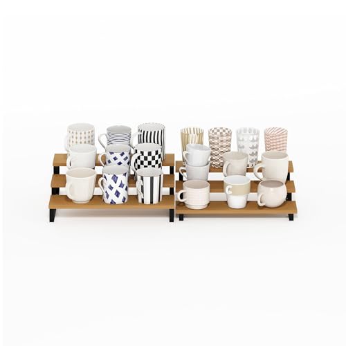 Furinno RAVEL Kitchen Countertop Organizer Set of 2, 3-Tier Counter Shelves, Kitchen Storage, Expandable, Spice Rack, for Pantry, Coffee Bar, Beech - color: Beech/Black, size: 3-Tier, Nestable
