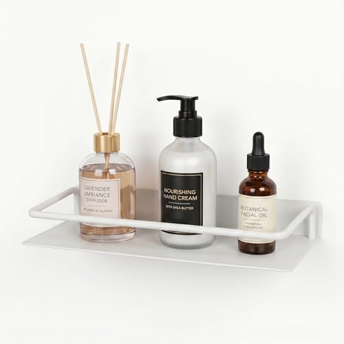 RFOUO Metal Wall Shelf, Metal Floating Shelf, Black Floating Shelf, Small Shelf for Wall, Display Shelves for Bathroom Bedroom Kitchen (White, 12Inch) - color: White, size: 12Inch