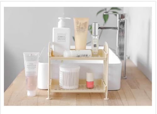 UnnFiko 2-Layers Table Shelf Organizer, Adjustable Plastic Storage Rack Shelf Square Basket Desk Stand Table Storage Organizer Shelves (White) - color: White