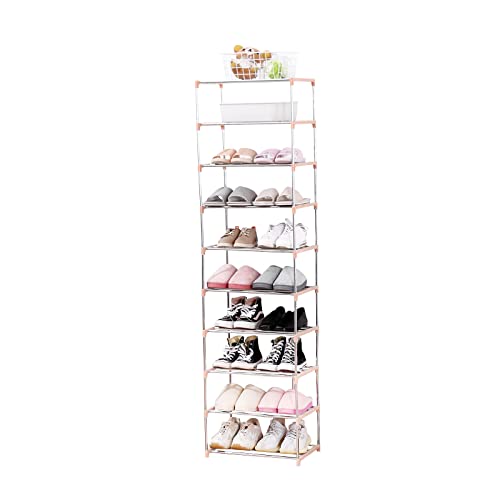 Jucaifu Stackable Small Shoe Rack, Entryway, Hallway and Closet Space Saving Storage and Organization (10-Tier, Pink) - color: Pink, size: 10-Tier