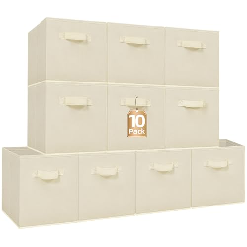STORAGE MANIAC Storage Cubes, 11 Inch Collapsible Storage Bins with Handles, 10 Pack Fabric Foldable Bins for Organization, Durable Storage Bins for Closet, Shelves, Offices, Toys, 10-Pack Beige - color: Beige-10 Pack, size: 11 INCH