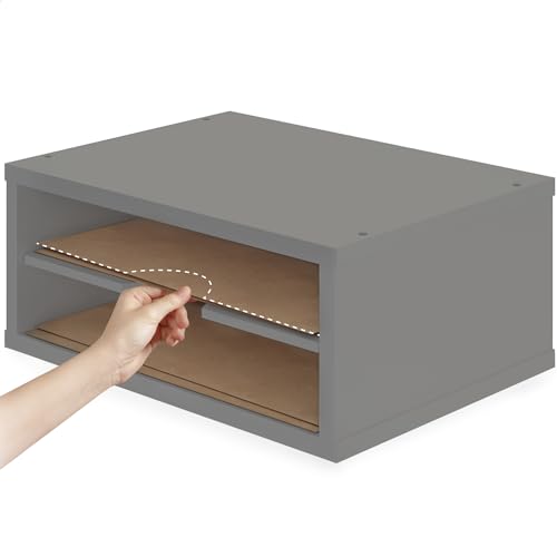 Ballucci File Organizer, 2-Tier Document Paper Sorter, Stackable Wood Desk Organizer Mail Holder, Monitor Stand with Storage Shelves, Gray - color: Gray, size: 2 Tier