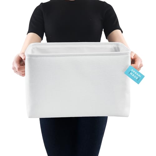 OrganiHaus Extra Large Fabric Storage Baskets for Shelves 3 Pack, 16x13in Closet Storage Bins, Canvas Baskets for Organizing, Linen Closet Organizers, Cloth Basket, Off-White - color: Full Off-White, size: Extra Large - 3pc