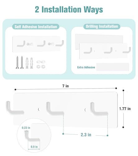 RELBRO Key Holder Wall Mount, Small Metal Self Adhesive Key Rack with 3 Hooks, 2 Installation Options, White - color: White
