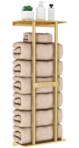 STWWO Bathroom Towel Storage Rack for Bathroom, 30 inch Towel Racks Wall Mounted with Shelf Can Holds 6 Large Towels, Wall Towel Rack for Rolled Towels, Gold - color: Gold, size: 30 IN