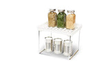 madesmart Small Stacking Shelf, Organizer for Spices, Make-Up, Bottles & Jars, Collapsible Legs for Cabinet or Counter Storage, White