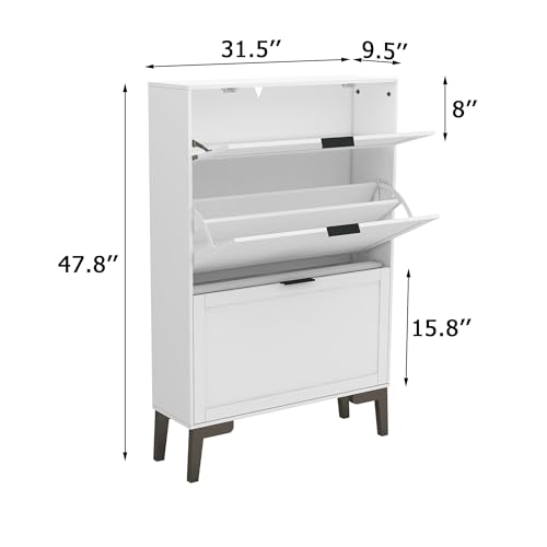 TaoHFE Wooden White Hidden Shoe Cabinet Entryway Shoe Storage Cabinet Narrow Shoe Cabinet Free Standing Shoe Rack Organizer for Closet Shoe Drawer Storage 3 Tier Rack for Front Door Entrance - color: White