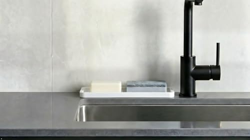 Happitasa Silicone Sink and Surface Organizer Tray, Sponge Holder, Vanity Tray, Heat Safe, Dishwasher Safe, for Bathroom and Kitchen Organization (Vanilla Cream, 12"x4") - color: Vanilla Cream, size: 12" x 4" x 0.6"