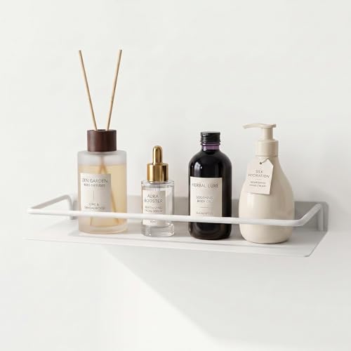 RFOUO Metal Wall Shelf, Metal Floating Shelf, Black Floating Shelf, Small Shelf for Wall, Display Shelves for Bathroom Bedroom Kitchen (White, 16Inch) - color: White, size: 16Inch