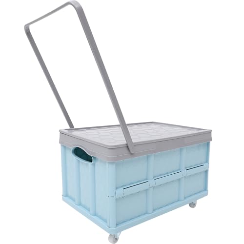 Collapsible Storage Bins with Lids, Folding Plastic Stackable Utility Crates 30L, Plastic Tote Storage Box Container Stackable Folding Utility Crates for Clothes Books Snack Shoe and Grocery Storage - color: Blue