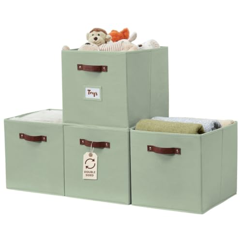 DECOMOMO Storage Baskets, 13x15x13 Storage Cube Bins with Labels for Organizing Shelves Kallax (Kallax / 4pcs, Sage Green) - color: Sage Green, size: Kallax 13" x 15" / 4pcs