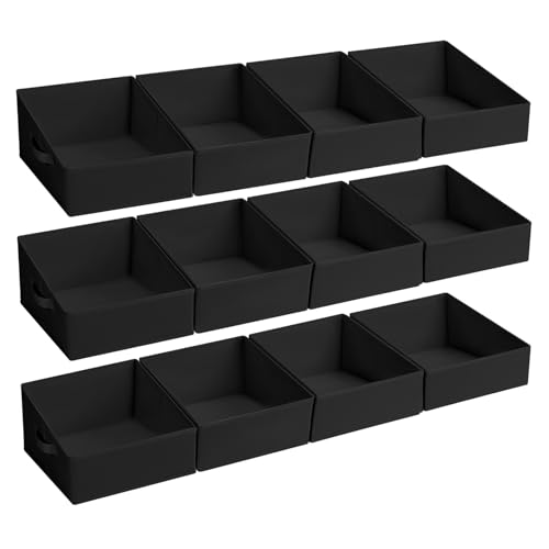 DIMJ Closet Storage Bins 12 Pack - Fabric Storage Baskets for Shelves, Collapsible Clothes Organizer with Handles, Trapezoid Shelf Organization Storage Cubes for Purse, Toys, Books, Towel, Clothes - color: Black, size: 12 Bins 11.4"x11.4"x7.8"