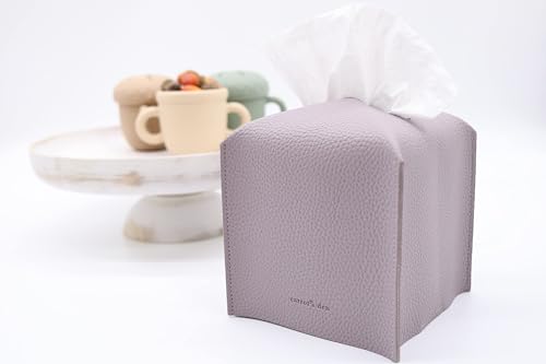 Tissue Box Cover Holder, Square with Bottom Belt by Carrot's Den - PU Leather Decorative Organizer for Tabletop, Bathroom, Car, Office | Lavender - color: Lavender