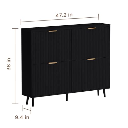 Shoe Cabinet Storage,Modern Freestanding Organizer with 4 Flip Drawers,Narrow Shoe Rack Cabinet for Entryway,Black - color: Black, size: 4-Drawers