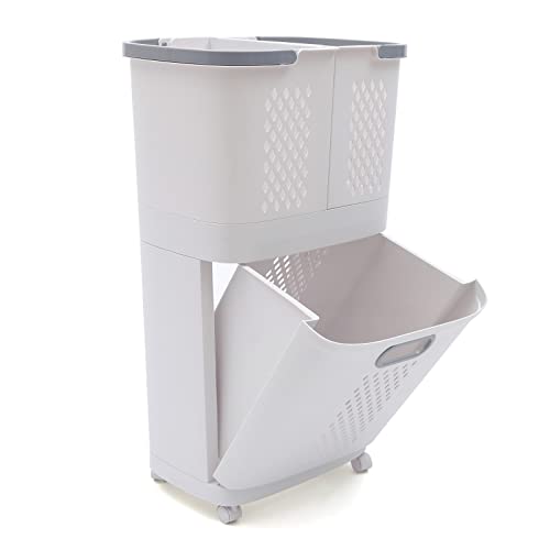Laundry Basket Organizer Storage Shelf with Frame and Baskets Storage Drawers Unit,Laundry Towel Hamper Cabinet Tower One Part Compartment Sorter Basket(2-Tier,With Wheels) - style: 2-Tier,With Wheels