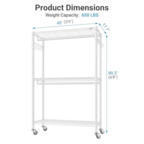 VIPEK R2 Plus Rolling Garment Rack 3 Tiers Adjustable Wire Shelving Clothes Racks with Wheels, Freestanding Wardrobe Storage Rack Heavy Duty Metal Clothing Racks for Hanging Clothes, White - color: White, size: R2 Plus
