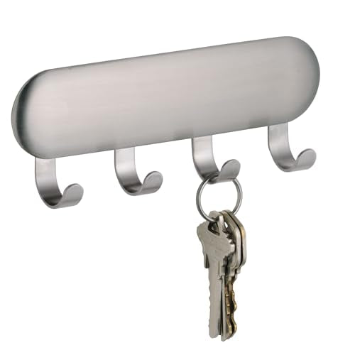 iDesign Self-Adhesive Stainless Steel Key Rack with 4 Hooks - Key Holder for Wall, Set of 2, Brushed - style: Pack of 2