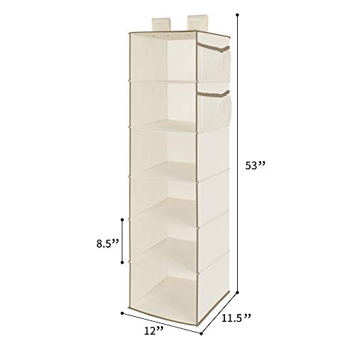 MAX Houser 6 Tier Shelf Hanging Closet Organizer, Closet Hanging Shelf with 2 Widen Straps for Storage, Foldable (Beige2) | Shelf, 2 Widen Straps, Storage - color: Milky-white