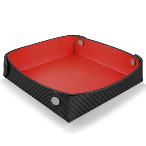 Leather Catchall Tray for Men, Valet Tray Organizer for Wallet, Keys, Accessories,Leather Carbon Fiber Desktop Storage Tray,Red - color: Red