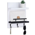 Key Holder Wall Mount, Key Holder With 2 Display Shelf, 3 Hooks for Key, Coat, Dog Leash, Key Hanger with Hook for Mail, Potted Plant, Farmhouse Mail Holder, Entry Way Organizer (White & Black) - color: White & Black