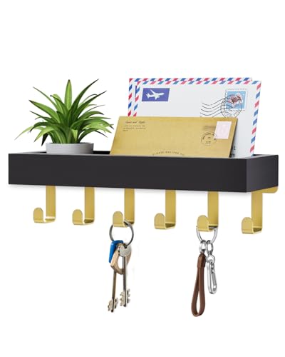 Key Holder Wall Mount Adhesive Magnetic - Hanging Key Hooks with Tray for Wallet House Accessories - Keys Hanger Rack with Shelf for Camper Entryway Door Home Living Room Decor Black Gold - color: Gold Black, size: Medium