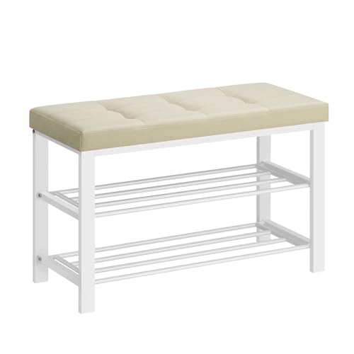 SONGMICS Shoe Bench, Storage Bench, Entryway Bench with Cushion, Shoe Shelf with Seat, Space-Saving, Modern Style, for Living Room, Bedroom, Hallway, Cream White and Cloud White ULBS057W02 - color: Cream White + Cloud White, size: 31.9"W