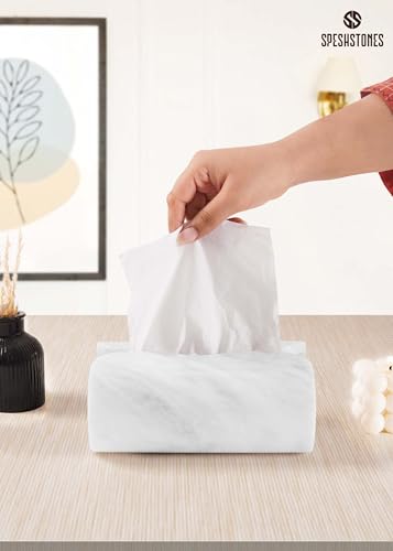 Marble Tissue Box Cover 7.5 Inch Handmade White Tissue Box Holder Rectangle for Modern Bathroom Decor & Home Organizer - Decorative Facial Tissues Boxes Holder for Bedroom & Living Room - color: White