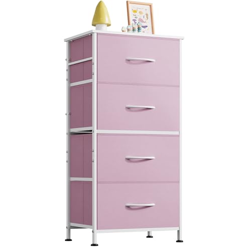 WLIVE Dresser with 4 Drawers, Storage Tower, Organizer Unit, Fabric Dresser for Bedroom, Hallway, Entryway, Closets, Sturdy Steel Frame, Wood Top, Easy Pull Handle,A-Pink - color: A-pink