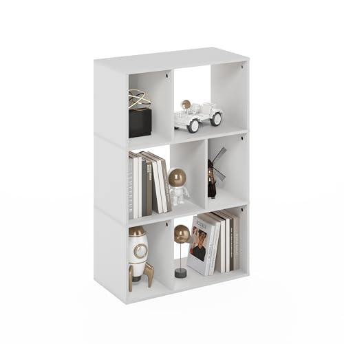 Furinno DALY Book Shelf, 6-Cube Bookshelf, Cube Storage Organizer Bookcase with Irregular Compartments, 11.7 x 23.6 x 36.8, for Living Room, Bedroom, Home Office, White - color: White, size: Irregular, 6-Cube