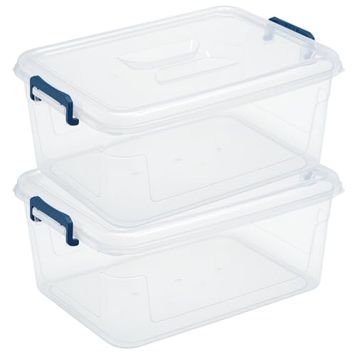 Tribello Plastic Storage Bins with Lids, Clear Stackable Storage Containers - 16 Qt - 2 Pack