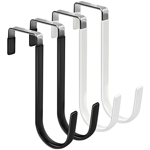 FYY Over the Door Hooks, 4 Pack Door Hangers Hooks with Rubber Prevent Scratches Heavy Duty Organizer Hooks for Living Room, Bathroom, Bedroom, Kitchen Hanging Clothes, Towels, Hats, Coats, Bags Mix - color: A Black & White, size: Short, style: 4 Pack