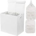 Simple Houseware Double Laundry Hamper with Lid and Removable Bags, White - color: White
