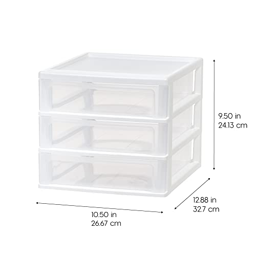IRIS USA Medium 3-Drawer Stacking Desktop Organizer, 1 Pack, Plastic Drawer Storage Container for Stationery Art Craft Supplies Kitchen Office Garage and Small Business Organization, White - color: White, style: Medium - 1 Pack