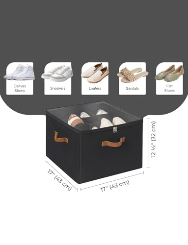 StorageWorks Shoe Organizer for Closet, Fits up to 16 Pairs, Shoe Cubby Storage Containers with Adjustable Dividers and Clear Cover, Black - color: Black, size: Medium