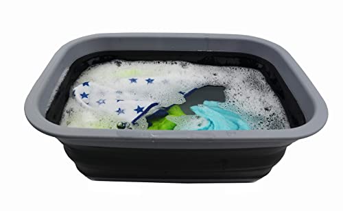 SAMMART 9.2L (2.37Gallon) Collapsible Tub - Portable Outdoor Picnic Basket/Crater - Foldable Shopping Bag - Space Saving Storage Container (M, Dark Grey/Black) - color: Dark Grey/Black